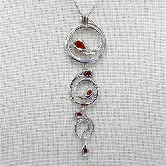 Amber Sterling Silver 925 Pendant Necklace - Picture 6 of 14